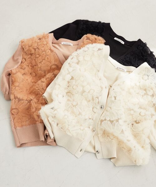 le.coeur blanc / ルクールブラン カーディガン・ボレロ | チュール刺繍ハーフスリーブカーディガン | 詳細1