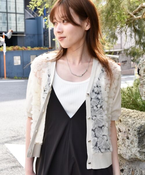 le.coeur blanc / ルクールブラン カーディガン・ボレロ | チュール刺繍ハーフスリーブカーディガン | 詳細13