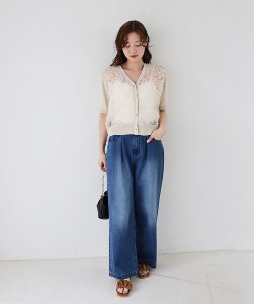 le.coeur blanc / ルクールブラン カーディガン・ボレロ | チュール刺繍ハーフスリーブカーディガン | 詳細18