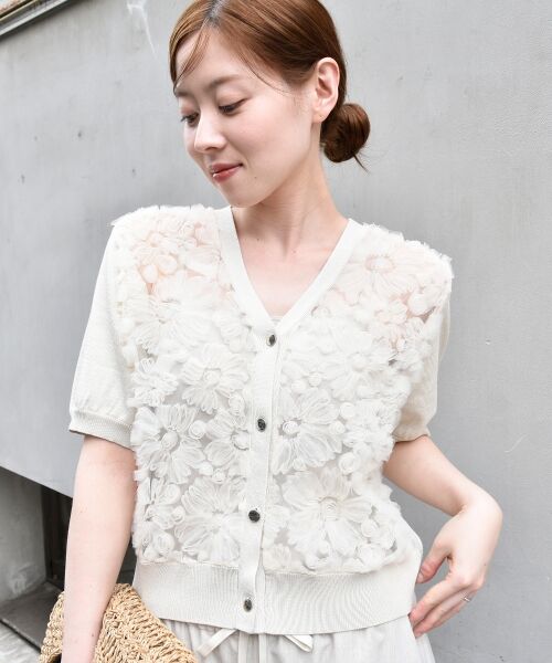 le.coeur blanc / ルクールブラン カーディガン・ボレロ | チュール刺繍ハーフスリーブカーディガン | 詳細19