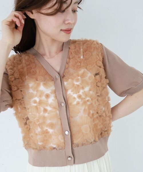 le.coeur blanc / ルクールブラン カーディガン・ボレロ | チュール刺繍ハーフスリーブカーディガン | 詳細30