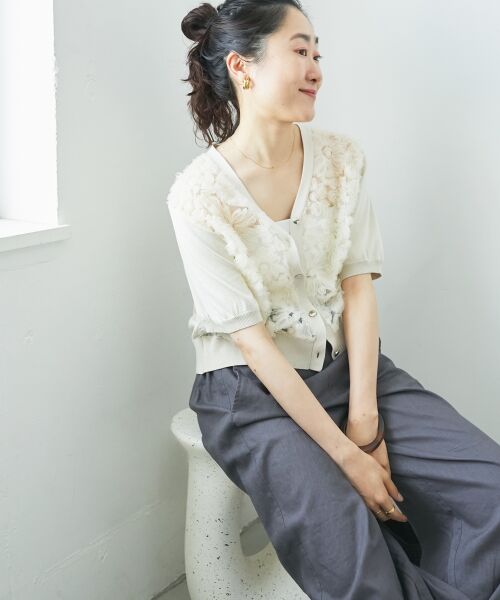 le.coeur blanc / ルクールブラン カーディガン・ボレロ | チュール刺繍ハーフスリーブカーディガン | 詳細7