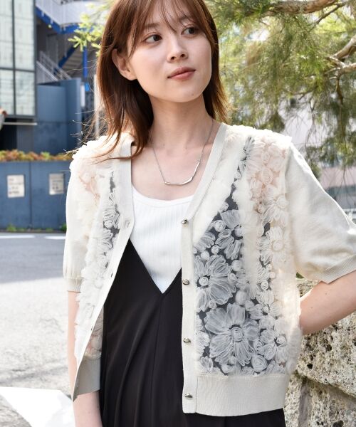 le.coeur blanc / ルクールブラン カーディガン・ボレロ | チュール刺繍ハーフスリーブカーディガン | 詳細9