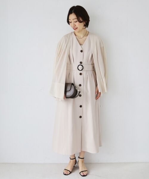 le.coeur blanc / ルクールブラン ロング・マキシ丈ワンピース | 《WEB限定アイテム》リネンライクフロントボタンワンピース(ベージュ)