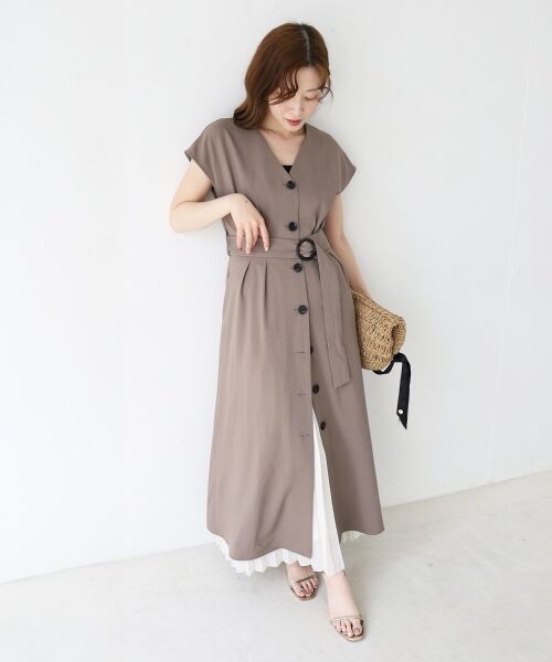 le.coeur blanc / ルクールブラン ロング・マキシ丈ワンピース | 《WEB限定アイテム》リネンライクフロントボタンワンピース | 詳細10