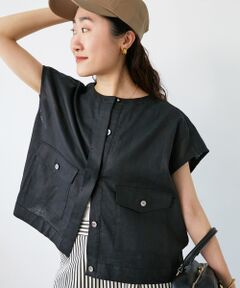 le.coeur blanc / ルクールブラン ノーカラージャケット | 《手洗い可能》コットン麻ノーカラーシャツジャケット