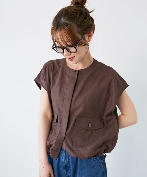 セール】 《手洗い可能》コットン麻ノーカラーシャツジャケット