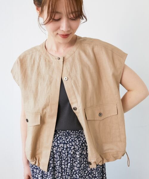 le.coeur blanc / ルクールブラン ノーカラージャケット | 《手洗い可能》コットン麻ノーカラーシャツジャケット | 詳細3
