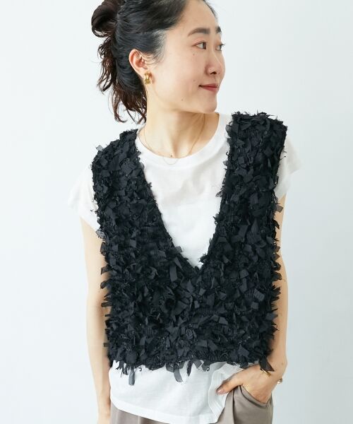 le.coeur blanc / ルクールブラン ベスト | 《手洗い可能》リボンフリンジニットベスト | 詳細11
