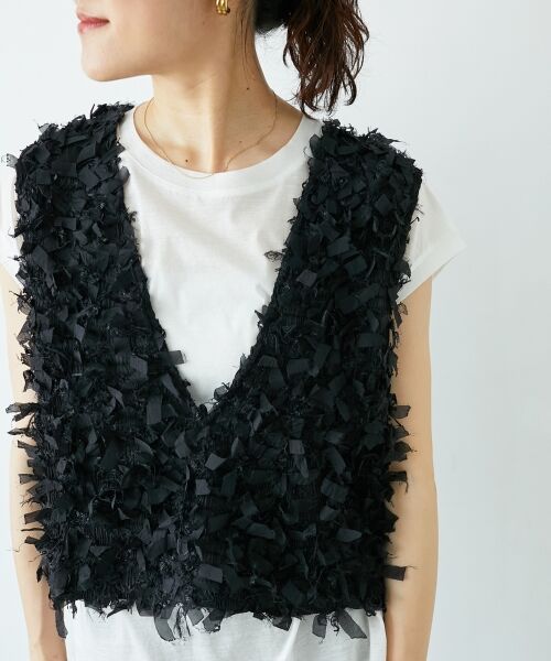 le.coeur blanc / ルクールブラン ベスト | 《手洗い可能》リボンフリンジニットベスト | 詳細13