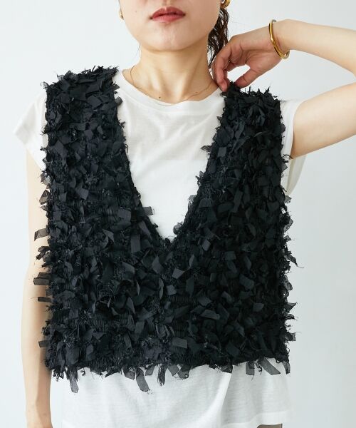 le.coeur blanc / ルクールブラン ベスト | 《手洗い可能》リボンフリンジニットベスト | 詳細14