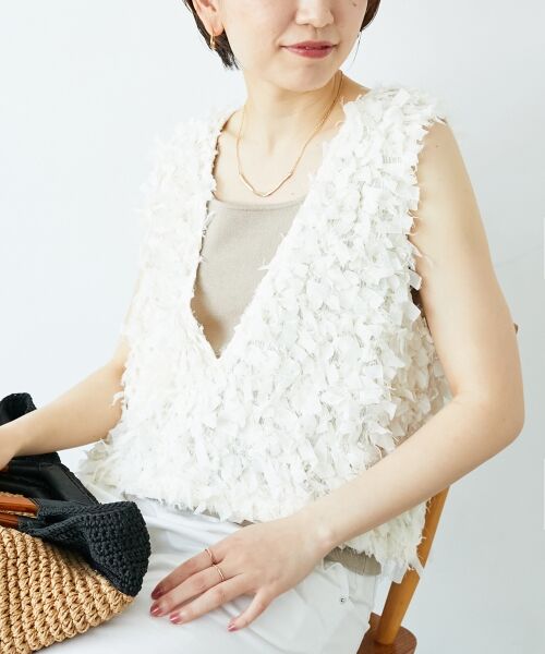 le.coeur blanc / ルクールブラン ベスト | 《手洗い可能》リボンフリンジニットベスト | 詳細5