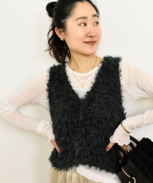 le.coeur blanc / ルクールブラン ベスト | TORRAZZO DONNAチュール×シャギーニットベスト | 詳細13