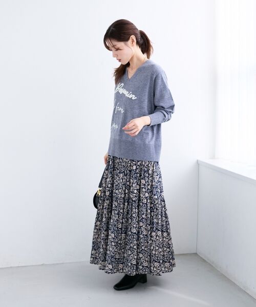 le.coeur blanc / ルクールブラン ロング・マキシ丈スカート | 《手洗い可能》Fanaka別注フラワー×ストライプスカート | 詳細12