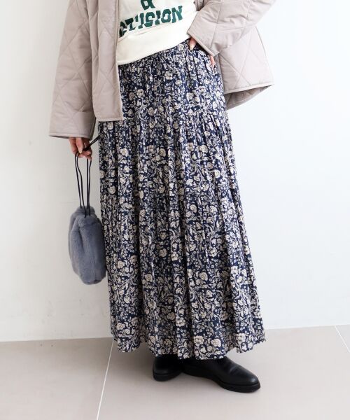 le.coeur blanc / ルクールブラン ロング・マキシ丈スカート | 《手洗い可能》Fanaka別注フラワー×ストライプスカート | 詳細2