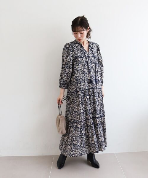 le.coeur blanc / ルクールブラン ロング・マキシ丈ワンピース | 《手洗い可能》Fanaka別注フラワー×ストライプワンピース | 詳細3