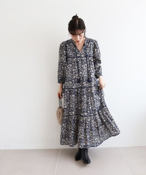 le.coeur blanc / ルクールブラン ロング・マキシ丈ワンピース | 《手洗い可能》Fanaka別注フラワー×ストライプワンピース | 詳細4