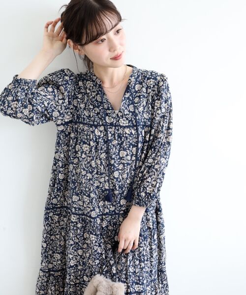 le.coeur blanc / ルクールブラン ロング・マキシ丈ワンピース | 《手洗い可能》Fanaka別注フラワー×ストライプワンピース | 詳細9