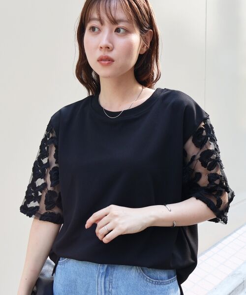 le.coeur blanc / ルクールブラン カットソー | 《手洗い可能》スリーブシアーレースプルオーバー | 詳細1