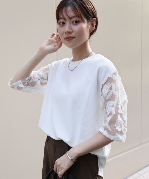 le.coeur blanc / ルクールブラン カットソー | 《手洗い可能》スリーブシアーレースプルオーバー | 詳細10