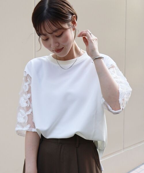 le.coeur blanc / ルクールブラン カットソー | 《手洗い可能》スリーブシアーレースプルオーバー | 詳細13