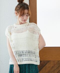 le.coeur blanc / ルクールブラン ベスト | 《手洗い可能》透かし編みデザインニットベスト