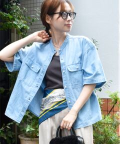 le.coeur blanc / ルクールブラン シャツ・ブラウス | スタンドネックパールボタンハーフスリーブシャツ