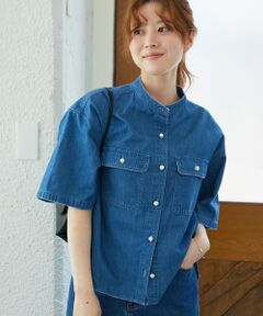 le.coeur blanc / ルクールブラン シャツ・ブラウス | スタンドネックパールボタンハーフスリーブシャツ