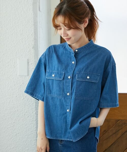 le.coeur blanc / ルクールブラン シャツ・ブラウス | スタンドネックパールボタンハーフスリーブシャツ | 詳細2