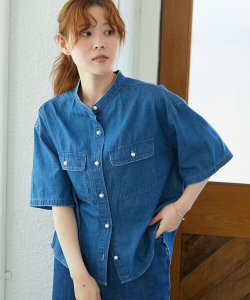 le.coeur blanc / ルクールブラン シャツ・ブラウス | スタンドネックパールボタンハーフスリーブシャツ | 詳細3