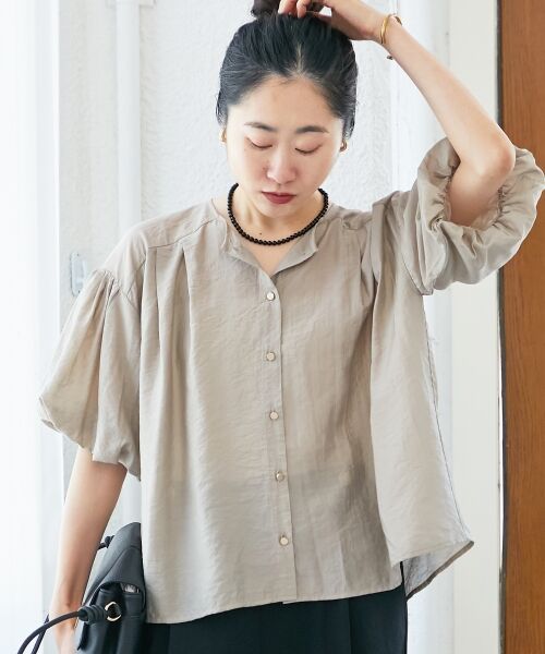 le.coeur blanc / ルクールブラン シャツ・ブラウス | 《手洗い可能》サテンノーカラーバルーンブラウス | 詳細14