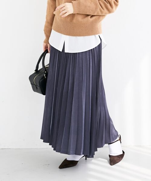 le.coeur blanc / ルクールブラン ロング・マキシ丈スカート | 《手洗い可能》マロンサテン変形プリーツスカート（Ｄ／グレー）