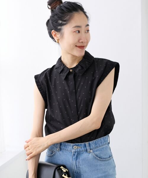 le. coeur blanc/ルクールブラン 《手洗い可能》ドットエリタックデザインブラウス ブラック柄 38 le. coeur blanc/ルクールブラン 《手洗い可能》ドットエリタックデザインブラウス ブラック柄 38