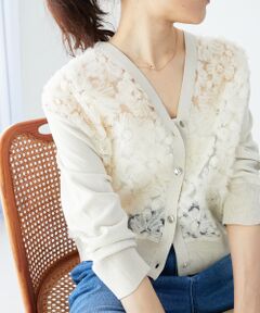le.coeur blanc / ルクールブラン カーディガン・ボレロ | 《手洗い可能》チュール刺繍Vネックカーディガン