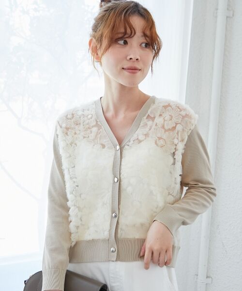 le.coeur blanc / ルクールブラン カーディガン・ボレロ | 《手洗い可能》チュール刺繍Vネックカーディガン | 詳細12