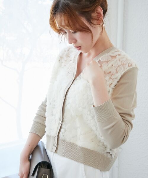 le.coeur blanc / ルクールブラン カーディガン・ボレロ | 《手洗い可能》チュール刺繍Vネックカーディガン | 詳細13