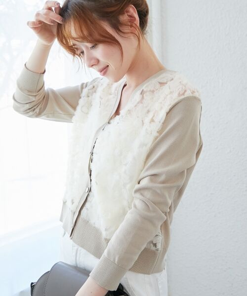 le.coeur blanc / ルクールブラン カーディガン・ボレロ | 《手洗い可能》チュール刺繍Vネックカーディガン | 詳細14