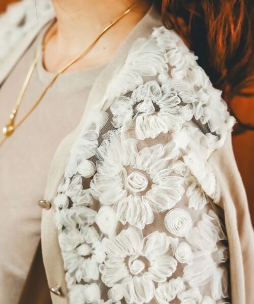 le.coeur blanc / ルクールブラン カーディガン・ボレロ | 《手洗い可能》チュール刺繍Vネックカーディガン | 詳細25