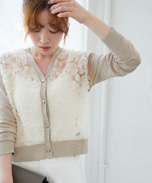 le.coeur blanc / ルクールブラン カーディガン・ボレロ | 《手洗い可能》チュール刺繍Vネックカーディガン | 詳細7