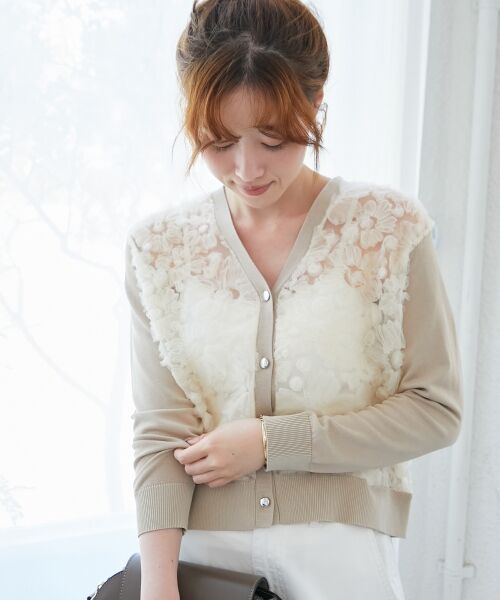 le.coeur blanc / ルクールブラン カーディガン・ボレロ | 《手洗い可能》チュール刺繍Vネックカーディガン | 詳細8