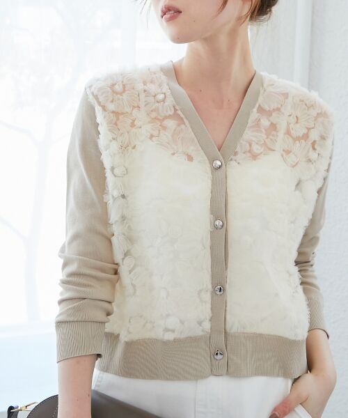 le.coeur blanc / ルクールブラン カーディガン・ボレロ | 《手洗い可能》チュール刺繍Vネックカーディガン | 詳細9