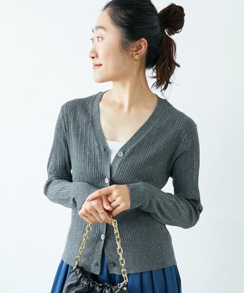 le.coeur blanc / ルクールブラン カーディガン・ボレロ | 《手洗い可能》スパンコールリブVネックカーディガン | 詳細12