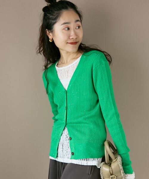 le.coeur blanc / ルクールブラン カーディガン・ボレロ | 《手洗い可能》スパンコールリブVネックカーディガン | 詳細16