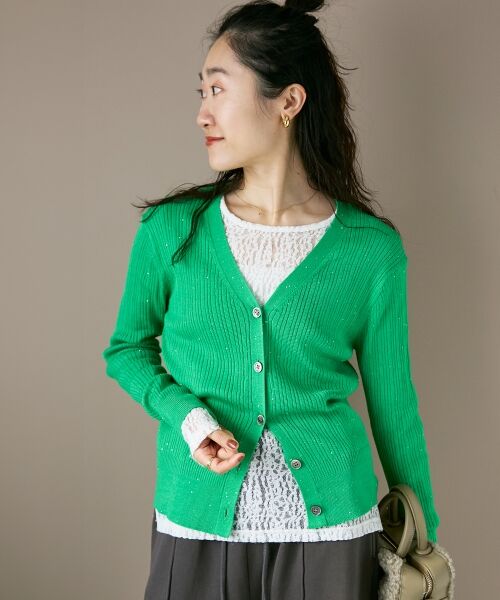 le.coeur blanc / ルクールブラン カーディガン・ボレロ | 《手洗い可能》スパンコールリブVネックカーディガン | 詳細17