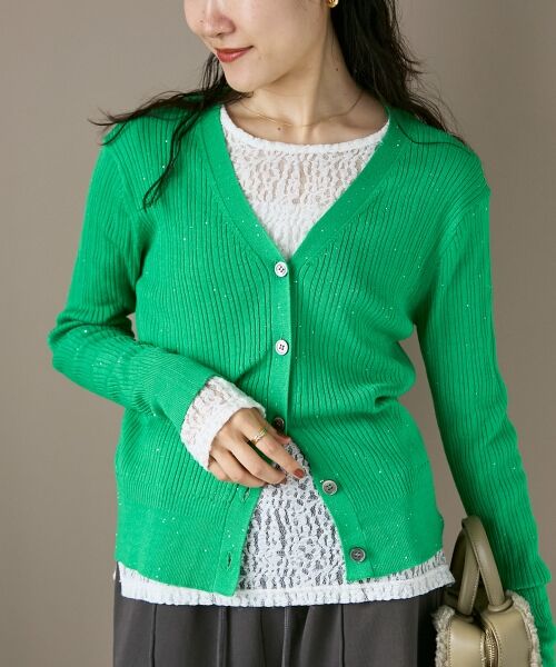 le.coeur blanc / ルクールブラン カーディガン・ボレロ | 《手洗い可能》スパンコールリブVネックカーディガン | 詳細18