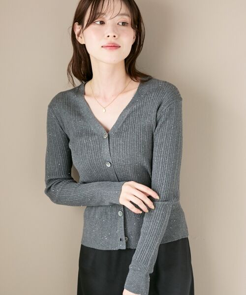 le.coeur blanc / ルクールブラン カーディガン・ボレロ | 《手洗い可能》スパンコールリブVネックカーディガン | 詳細3