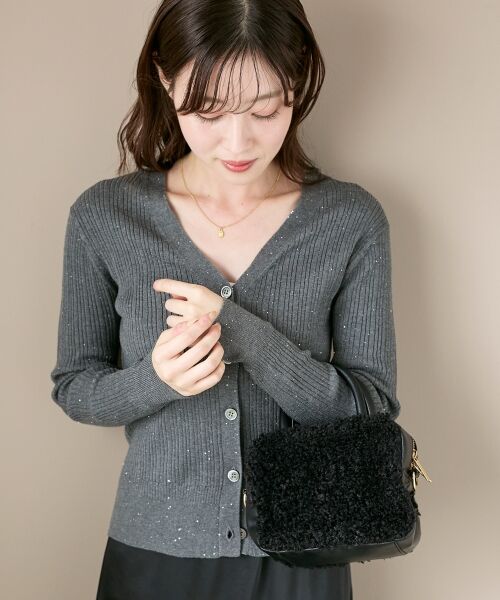le.coeur blanc / ルクールブラン カーディガン・ボレロ | 《手洗い可能》スパンコールリブVネックカーディガン | 詳細6