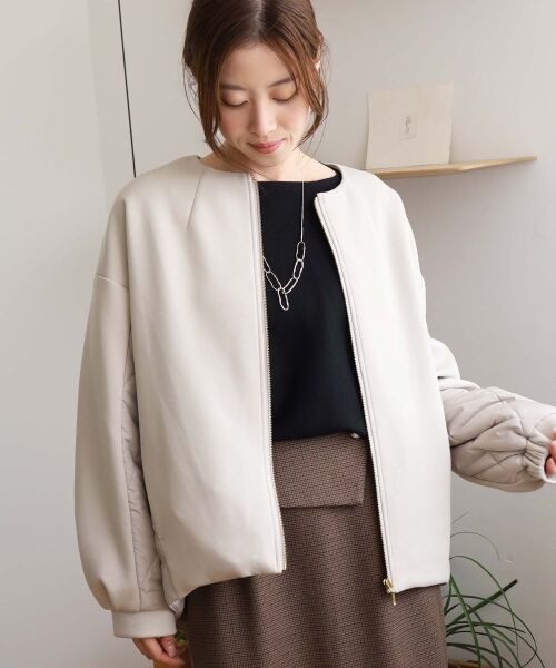 le. coeur blanc/ルクールブラン ダンボール×キルトノーカラーコクーンブルゾン グレージュ 38 le. coeur blanc/ルクールブラン ダンボール×キルトノーカラーコクーンブルゾン グレージュ 38