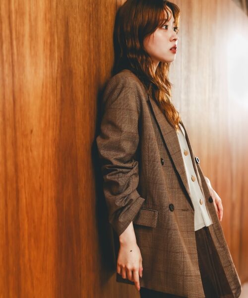le. coeur blanc/ルクールブラン 《Oggi専属モデル 飯豊まりえさん着用》グレンチェックダブルブレストジャケット ブラウン柄 38