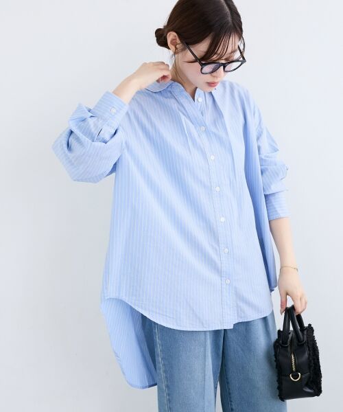 le.coeur blanc / ルクールブラン シャツ・ブラウス | 《WEB限定アイテム》バックギャザーストライプオーバーシャツ | 詳細3